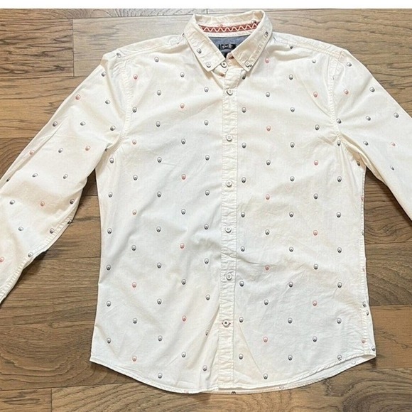 Slim Fit Skull Print Button Down Shirt Casual Long Sleeve Top - Picture 1 of 9